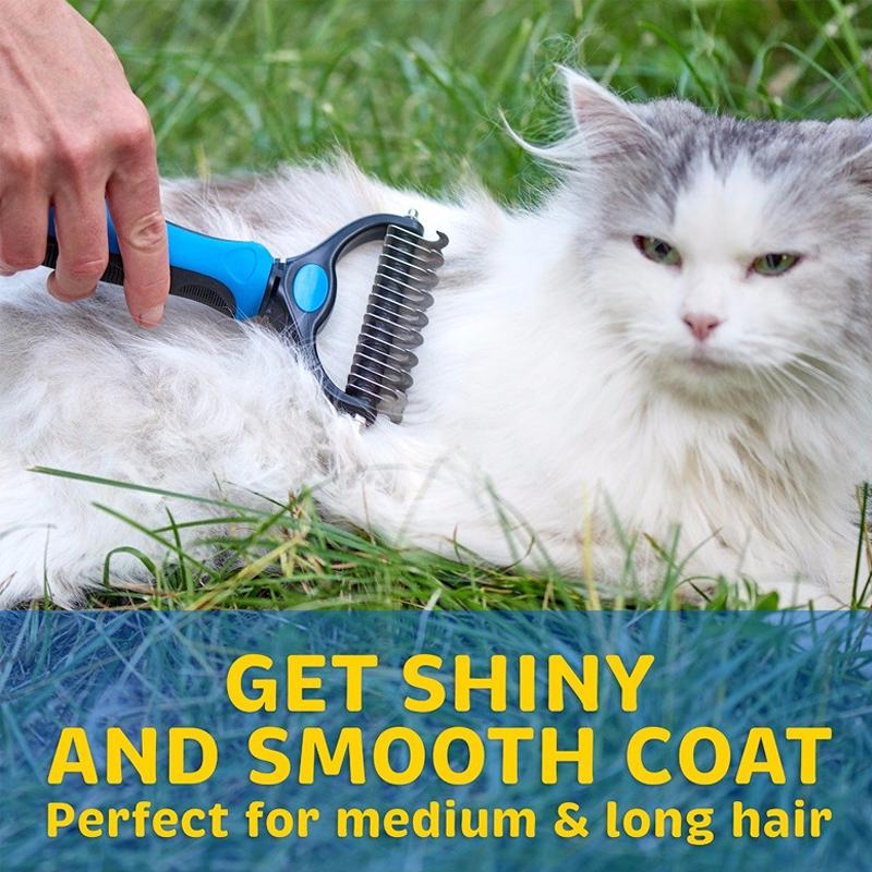 Dog & Cat Grooming Brush | Deshedding & Dematting Tool | Stainless Steel Blade | Gentle on Skin