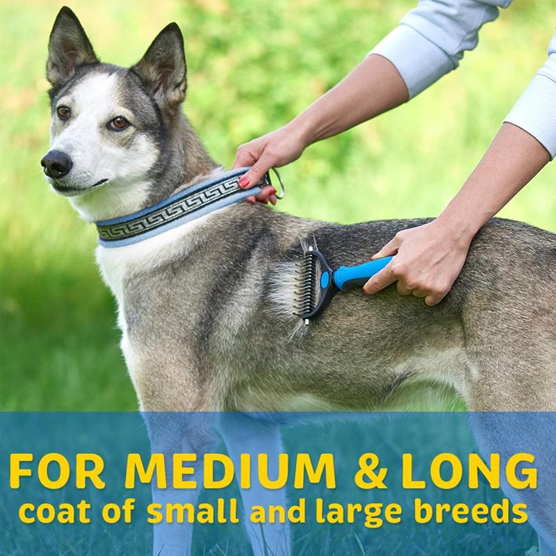 Dog & Cat Grooming Brush | Deshedding & Dematting Tool | Stainless Steel Blade | Gentle on Skin