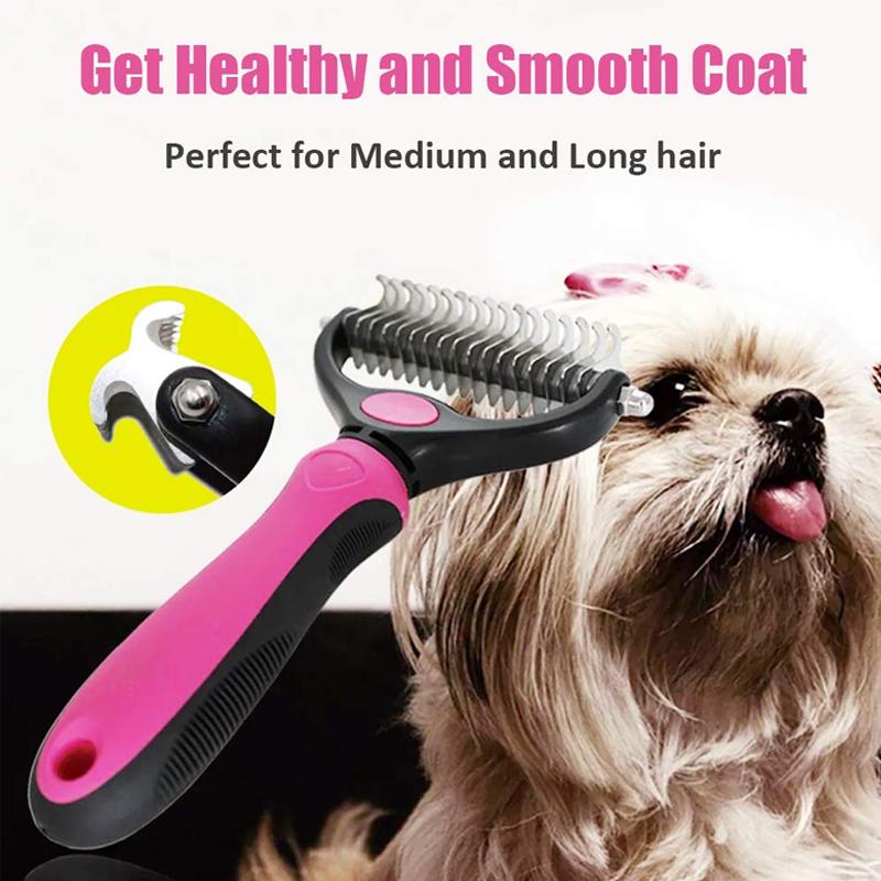 Dog & Cat Grooming Brush | Deshedding & Dematting Tool | Stainless Steel Blade | Gentle on Skin