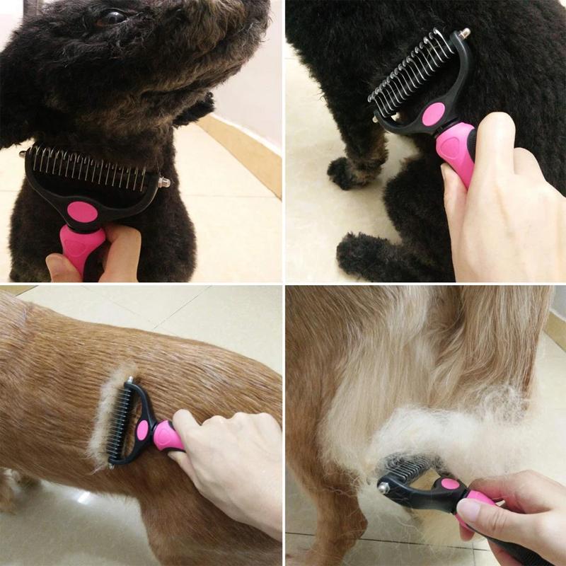 Dog & Cat Grooming Brush | Deshedding & Dematting Tool | Stainless Steel Blade | Gentle on Skin