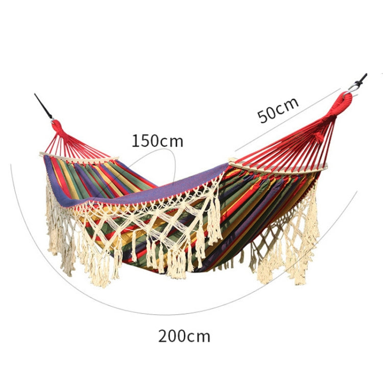 Double Camping Hammock | Fringe Cotton Canvas | Removable Wooden Pole & Carry Bag | 200x150cm