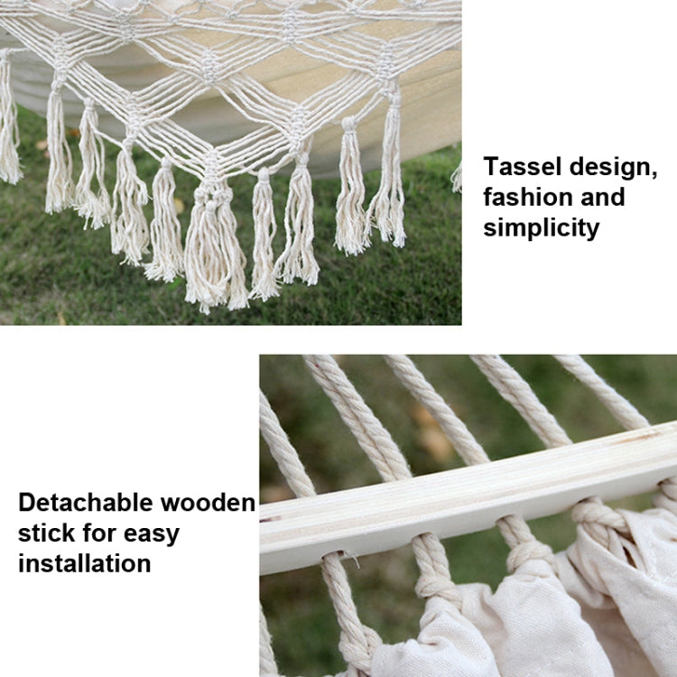 Double Camping Hammock | Fringed Cotton Canvas | 200x150cm Size & Removable Wooden Pole