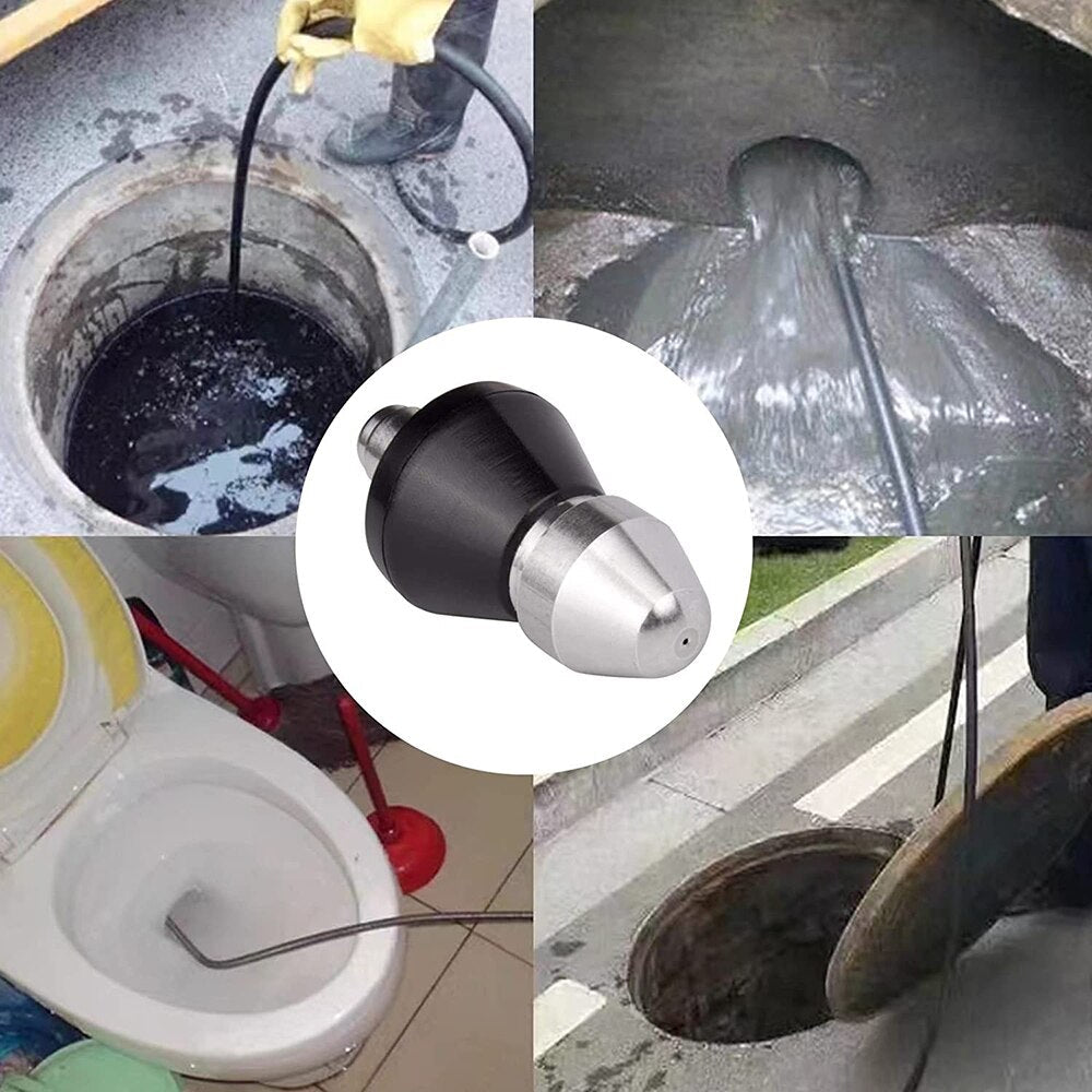 Drain Cleaning Nozzle | Forward-Pushing High-Pressure Jet | Stainless Steel | Durable Design