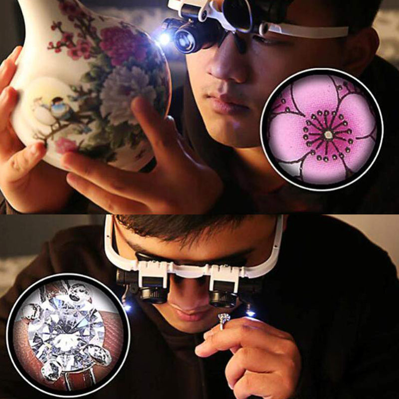 Dual-Eye Magnifying Glasses | Adjustable LED Lamps & Rotating Lenses | Up to 23x Magnification