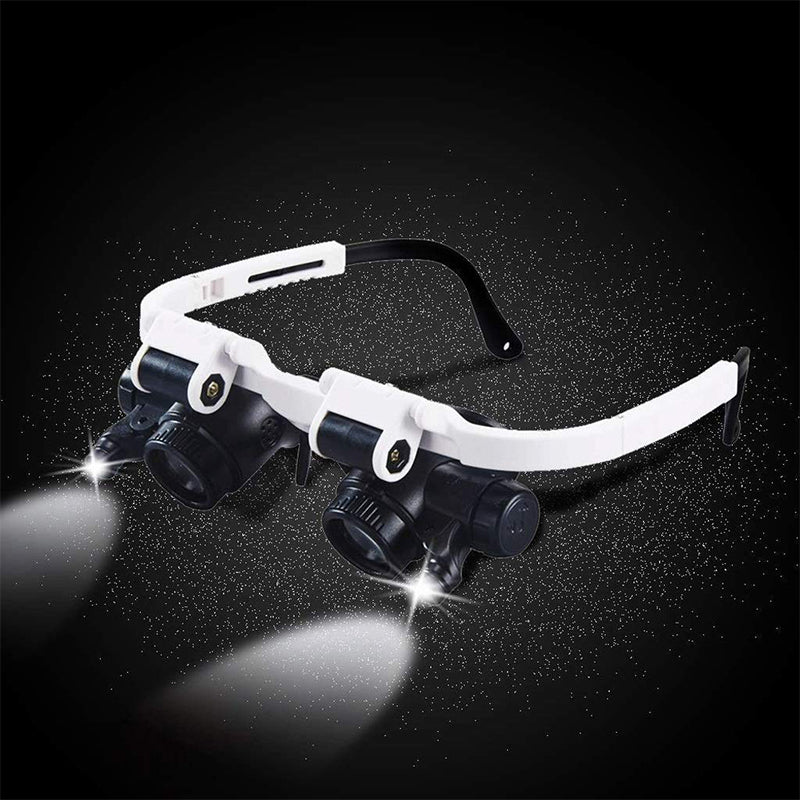 Dual-Eye Magnifying Glasses | Adjustable LED Lamps & Rotating Lenses | Up to 23x Magnification