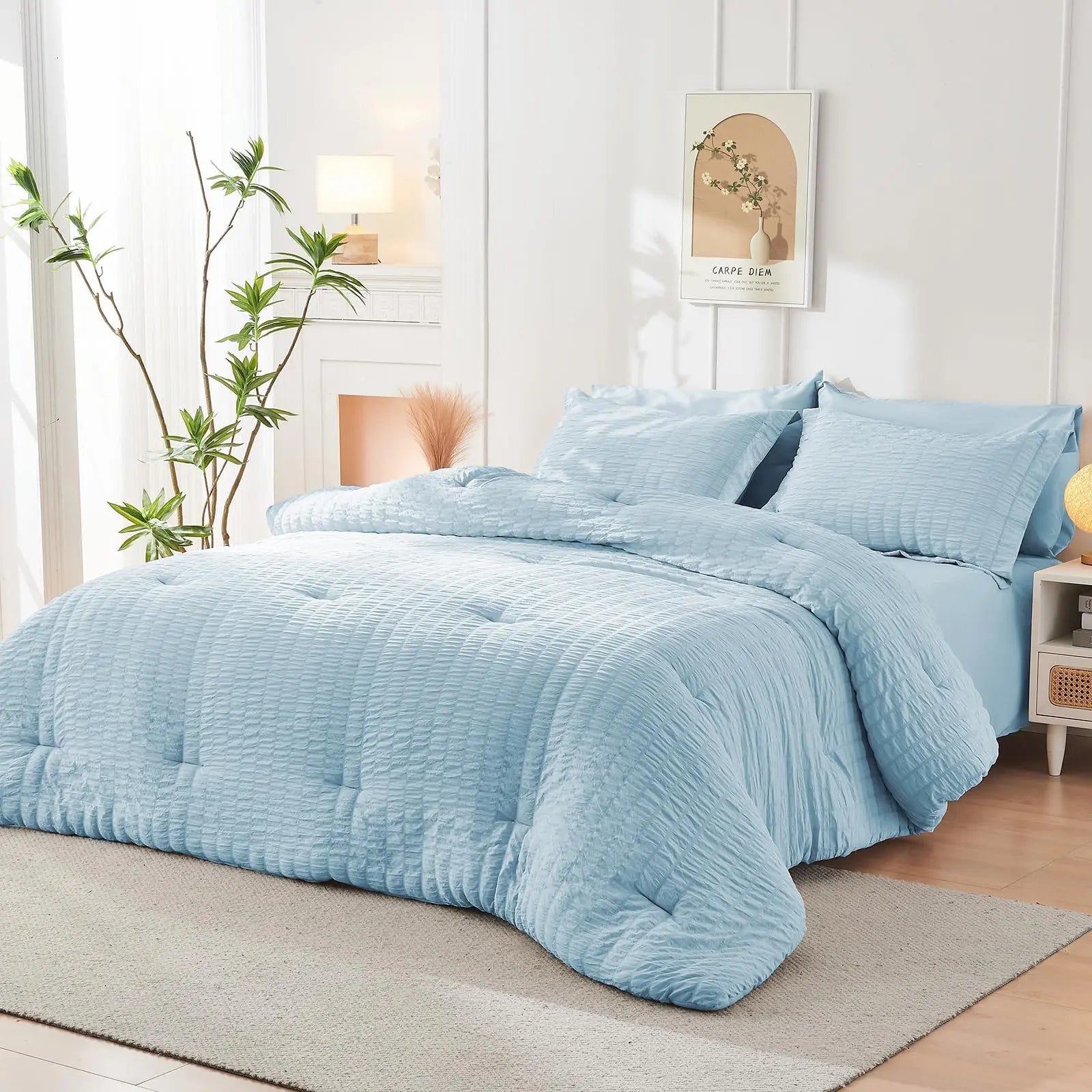 Duvet Cover Set | Brushed Microfiber Seersucker | Zipper Closure & Corner Ties