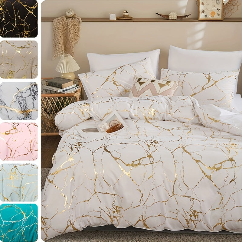Duvet Cover Set | Gathered Marble Pattern | Includes Pillowcases | Durable, Fade-Resistant Design