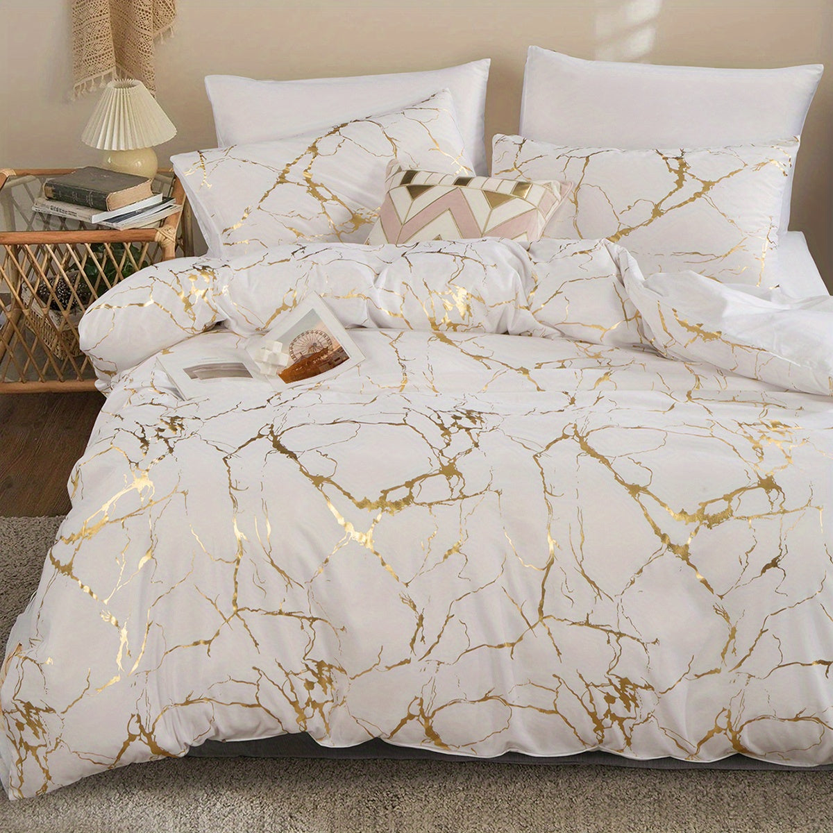 Duvet Cover Set | Gathered Marble Pattern | Includes Pillowcases | Durable, Fade-Resistant Design