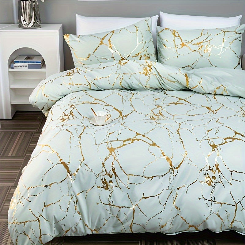 Duvet Cover Set | Gathered Marble Pattern | Includes Pillowcases | Durable, Fade-Resistant Design