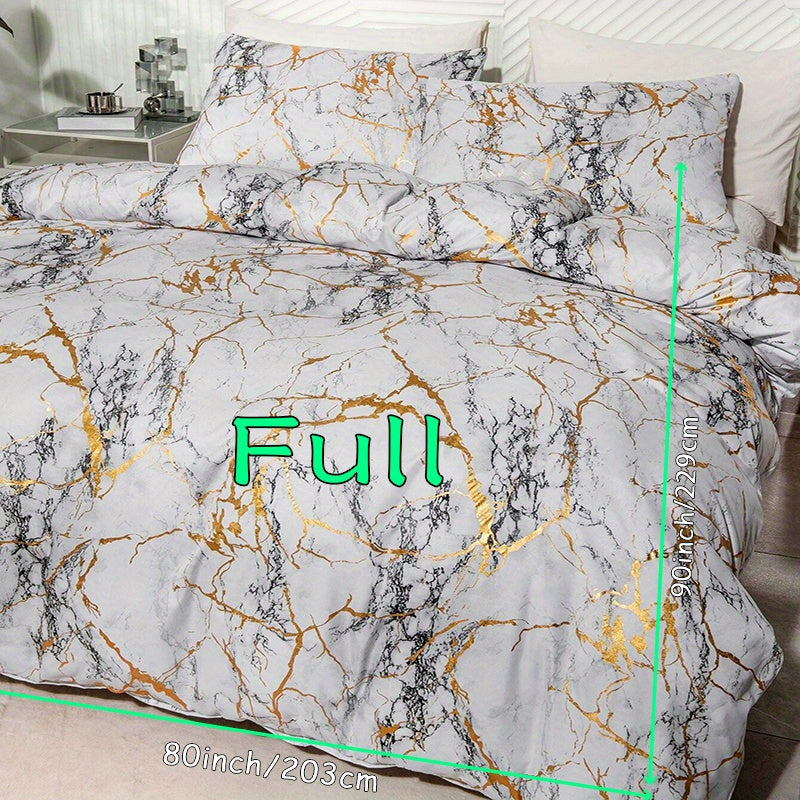 Duvet Cover Set | Gathered Marble Pattern | Includes Pillowcases | Durable, Fade-Resistant Design