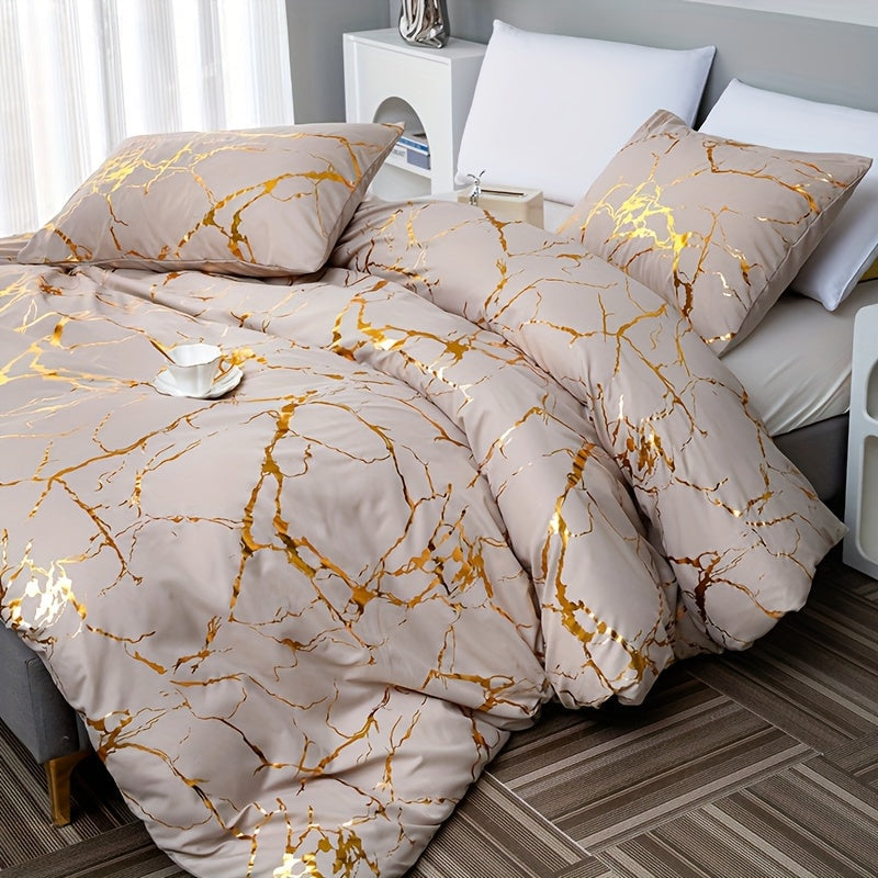 Duvet Cover Set | Gathered Marble Pattern | Includes Pillowcases | Durable, Fade-Resistant Design