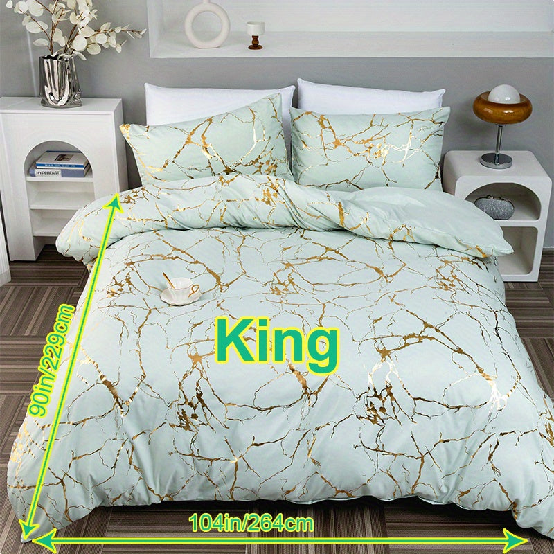 Duvet Cover Set | Gathered Marble Pattern | Includes Pillowcases | Durable, Fade-Resistant Design