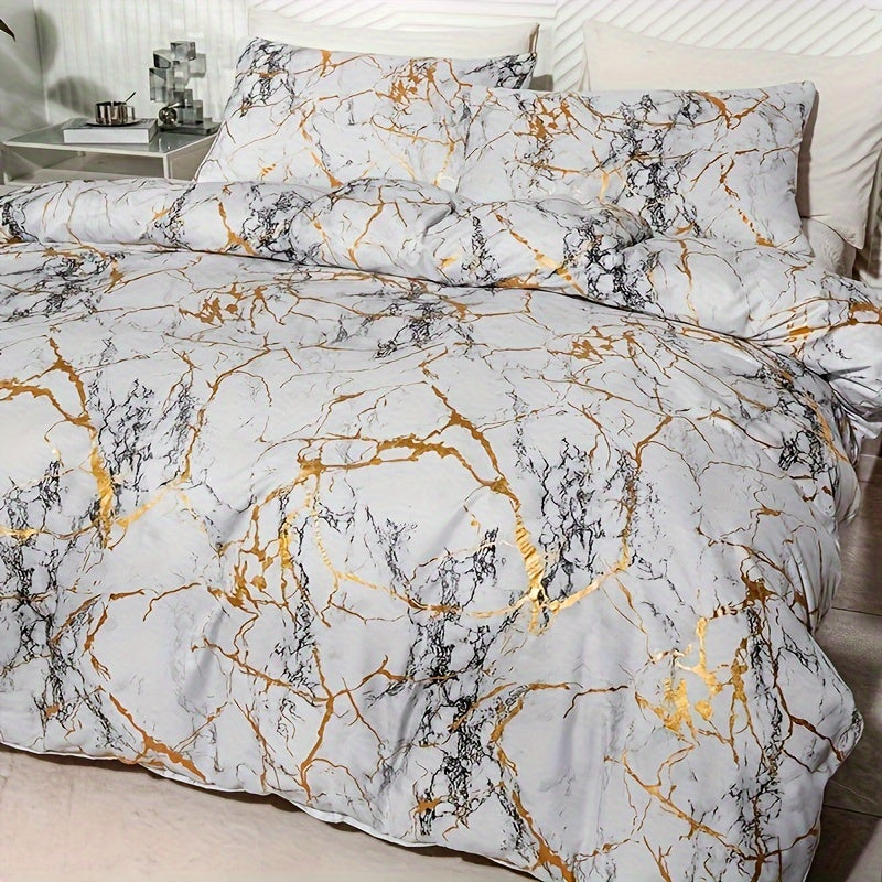 Duvet Cover Set | Gathered Marble Pattern | Includes Pillowcases | Durable, Fade-Resistant Design