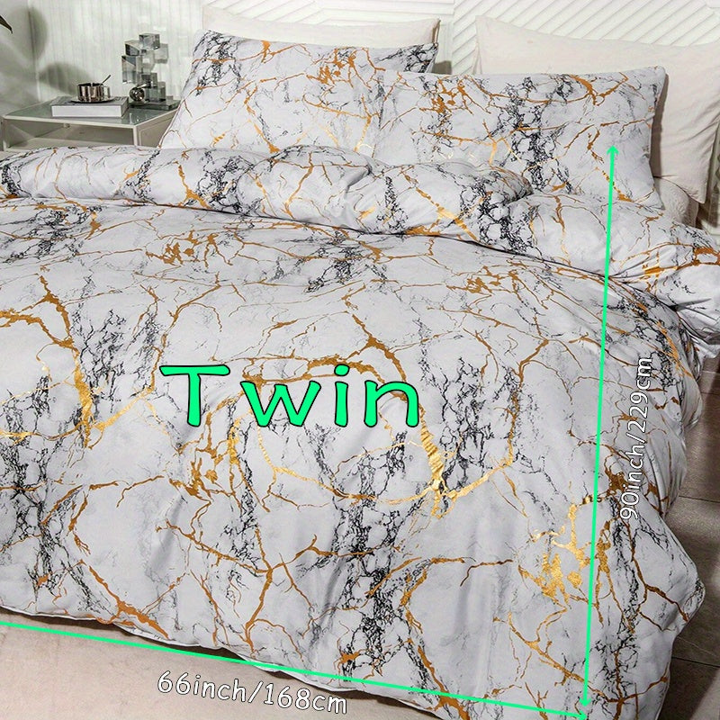 Duvet Cover Set | Gathered Marble Pattern | Includes Pillowcases | Durable, Fade-Resistant Design