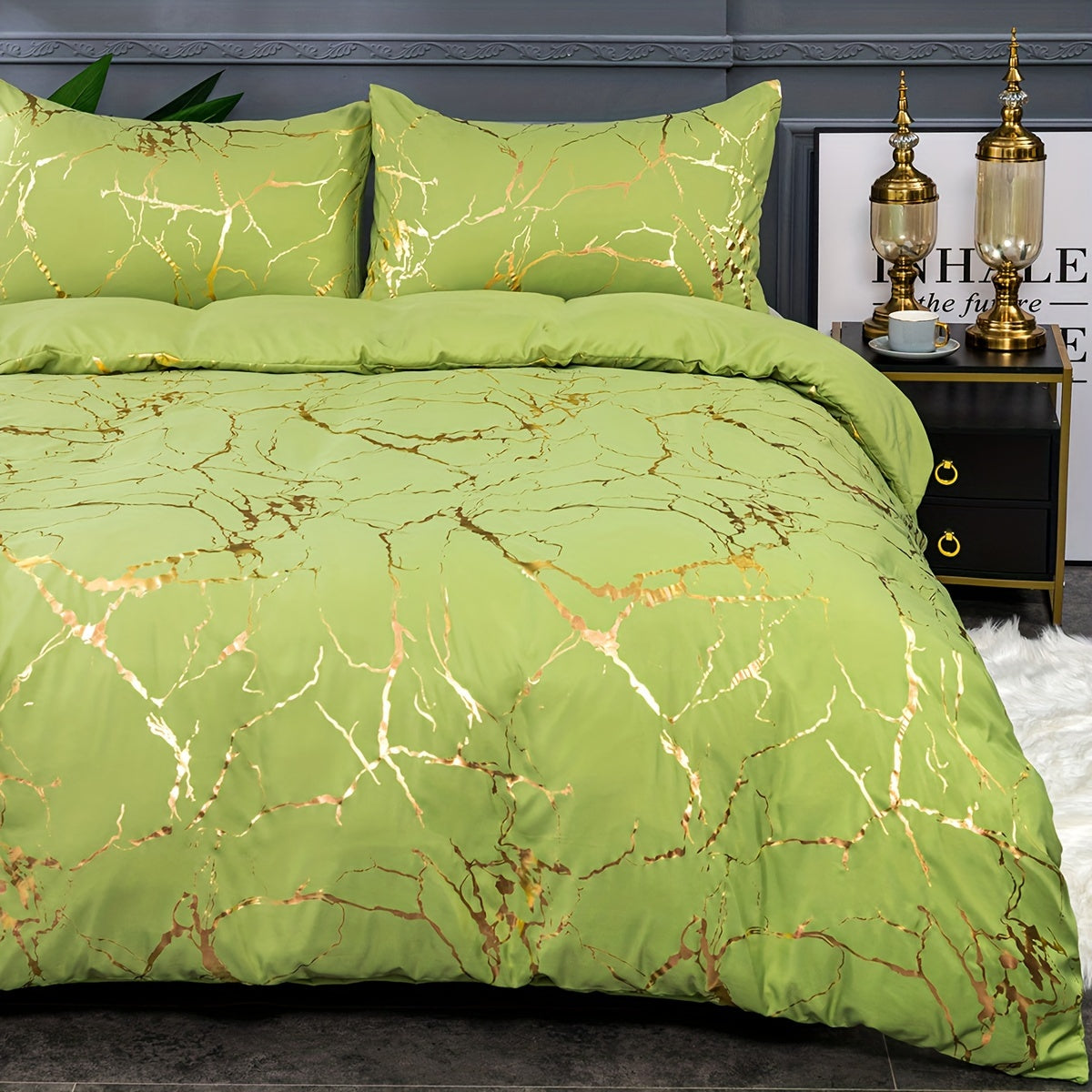Duvet Cover Set | Gathered Marble Pattern | Includes Pillowcases | Durable, Fade-Resistant Design
