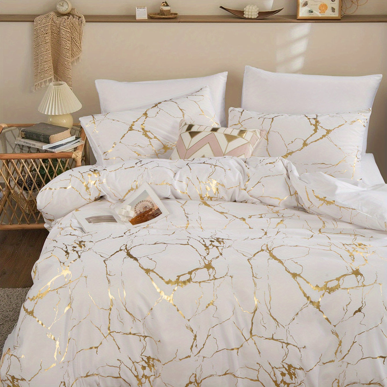 Duvet Cover Set | Gathered Marble Pattern | Includes Pillowcases | Durable, Fade-Resistant Design