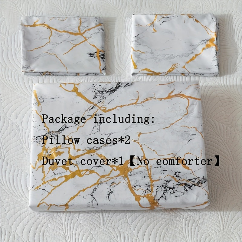 Duvet Cover Set | Gathered Marble Pattern | Includes Pillowcases | Durable, Fade-Resistant Design