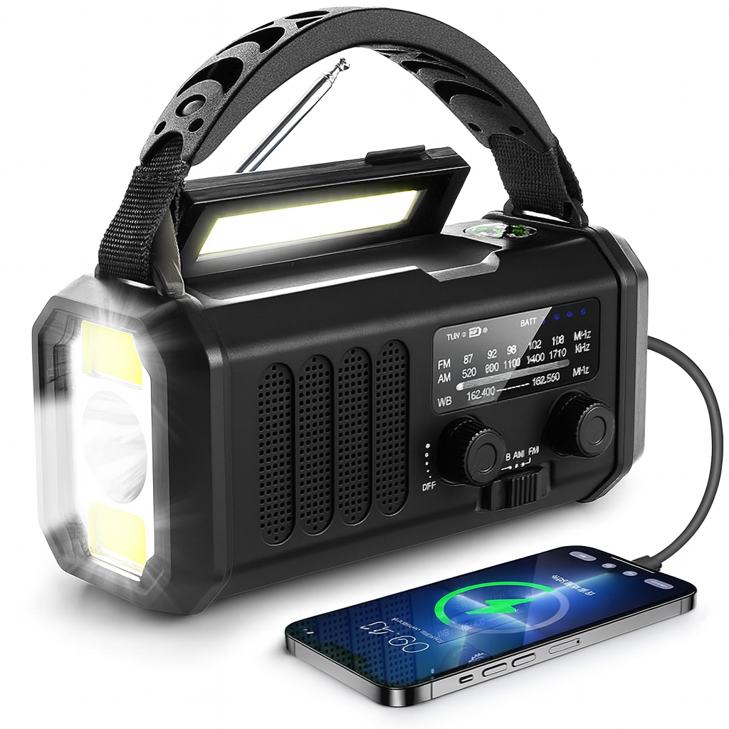 Emergency Radio | 10,000mAh Power Bank | Solar, Dynamo & USB Charging | LED Flashlight & SOS Alarm