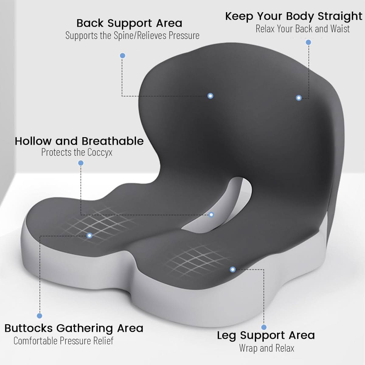 Ergonomic Seat Cushion | Contoured Memory Foam Lumbar Support | Non-Slip Base & Breathable Cover