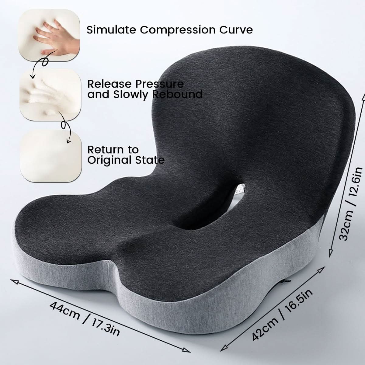 Ergonomic Seat Cushion | Contoured Memory Foam Lumbar Support | Non-Slip Base & Breathable Cover