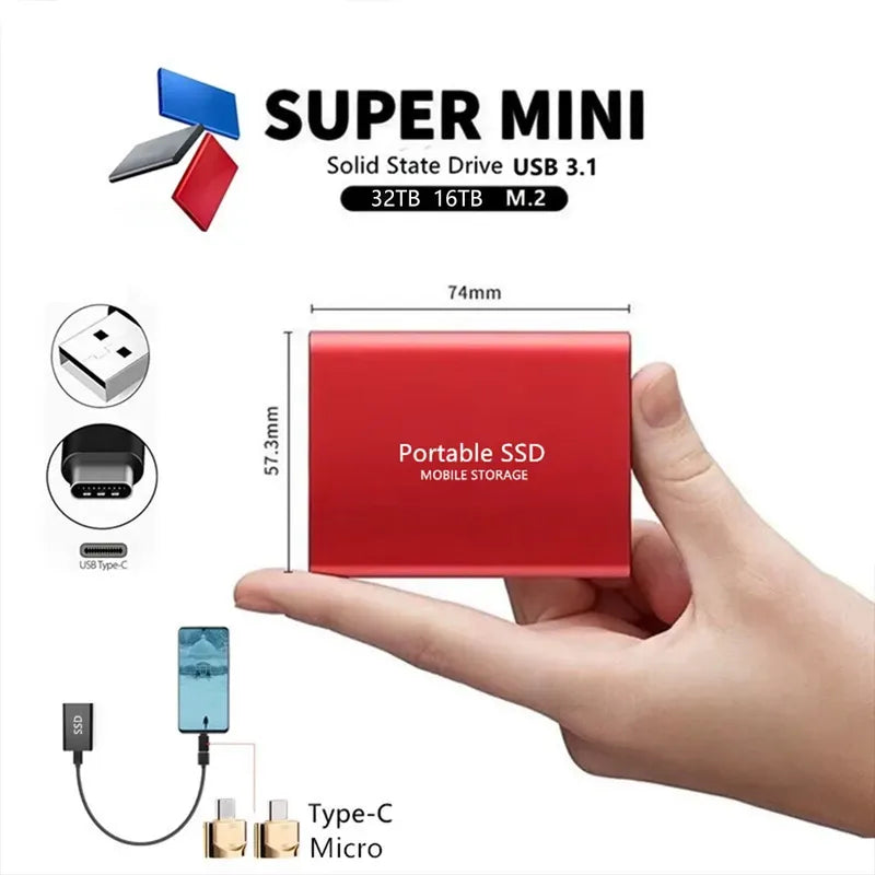 External SSD | USB-C High-Speed Transfer | Slim Aluminum Body | OTG Adapters Included