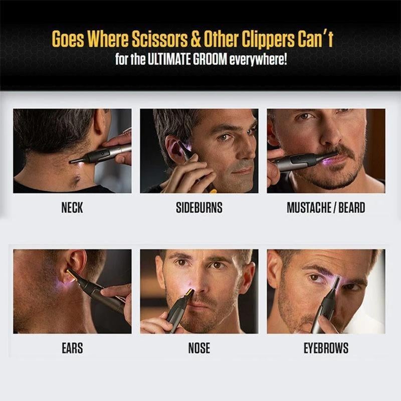 Facial Trimmer | Ultra-Thin Angled Blade | Stainless Steel & Titanium | Cordless LED Light