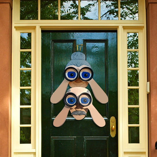 Fence Decoration | Nosy Couple Figurines | Handmade Pinewood & 11.8 in W | Weatherproof Finish