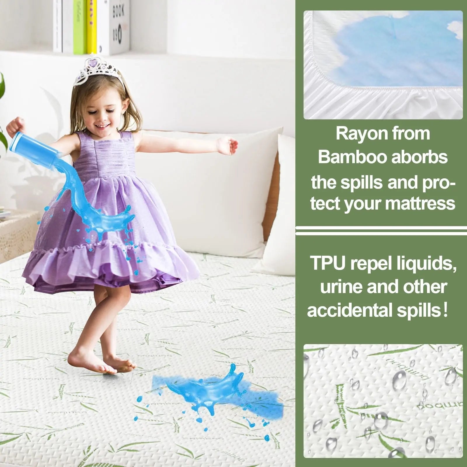 Fitted Sheet | Cooling Bamboo Fiber | Waterproof Backing & Deep-Pocket Fit | For Hot Sleepers