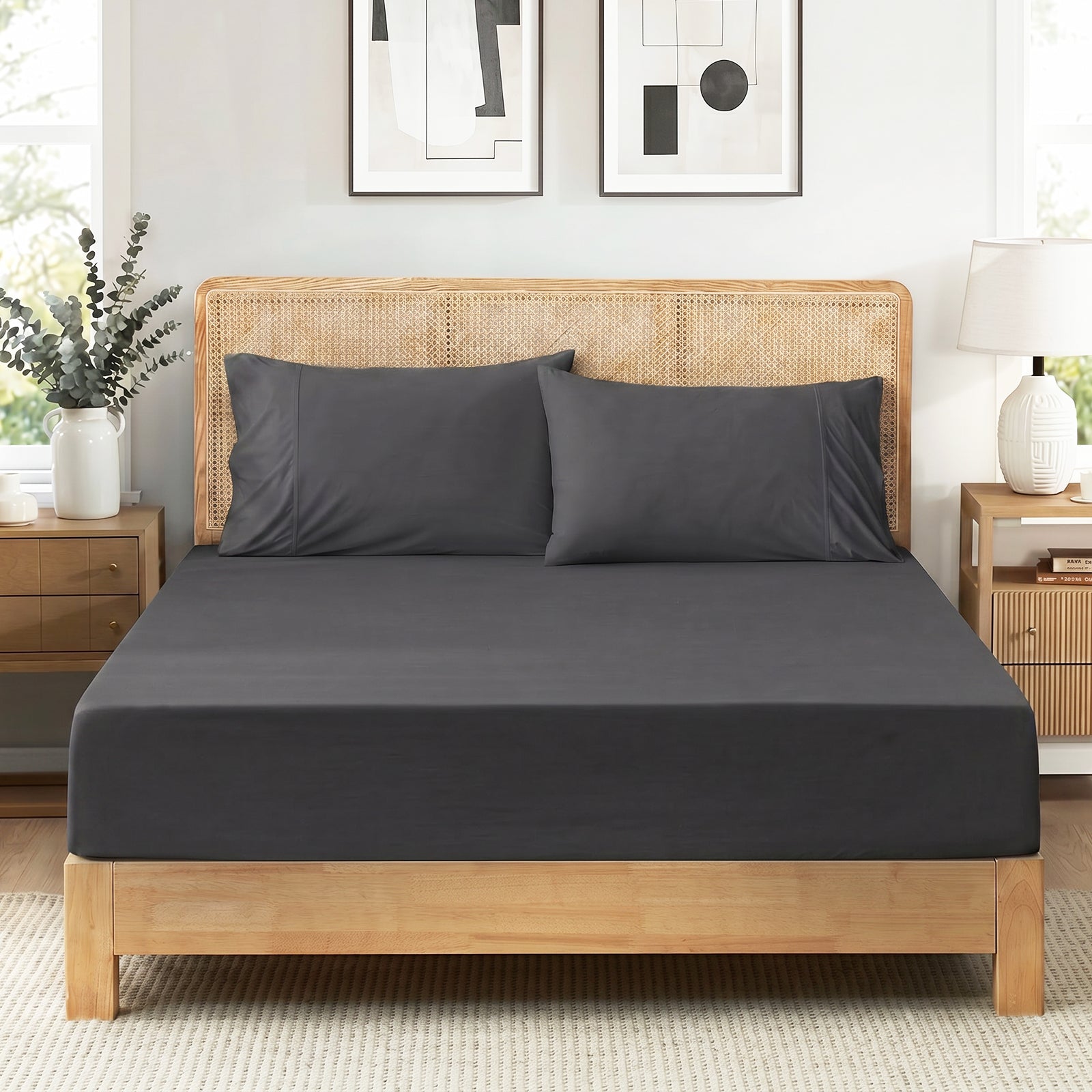 Fitted Sheet Set for Hot Sleepers | Japanese Cooling Fabric | 15 in Deep Pockets, 2 Pillowcases