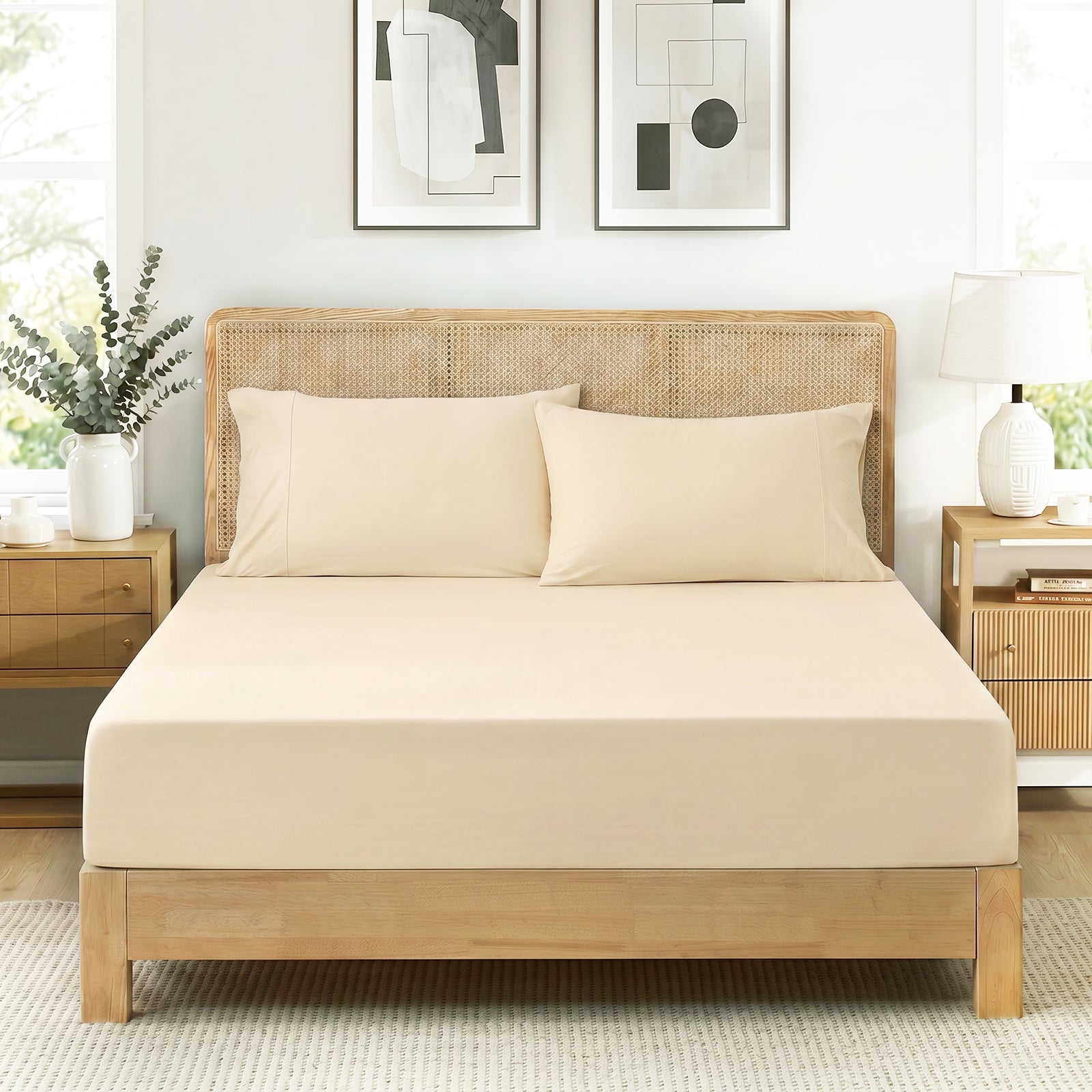 Fitted Sheet Set for Hot Sleepers | Japanese Cooling Fabric | 15 in Deep Pockets, 2 Pillowcases
