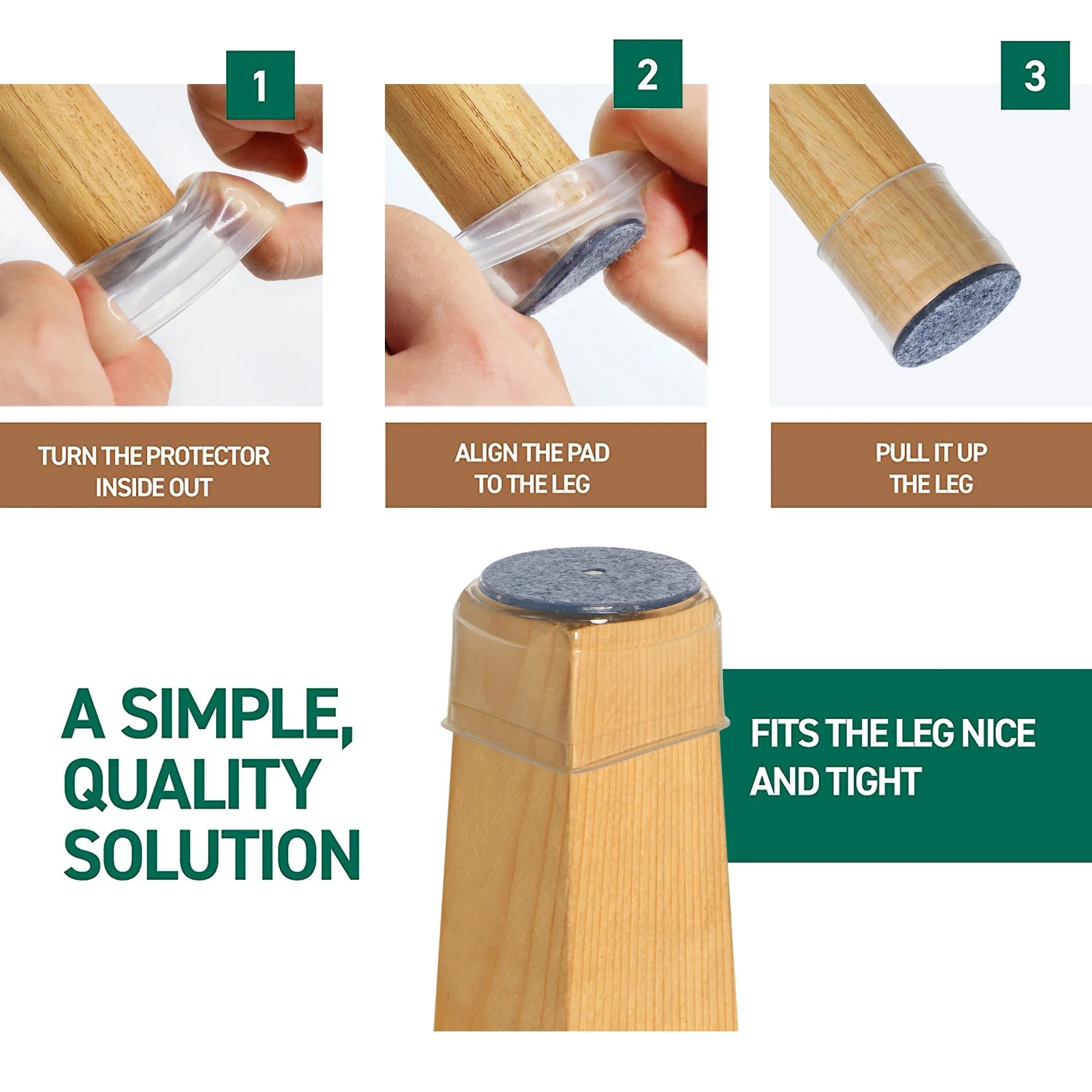 Furniture Leg Protectors | Silicone with Integrated Felt Pads | 24-Pack | Floor Protection