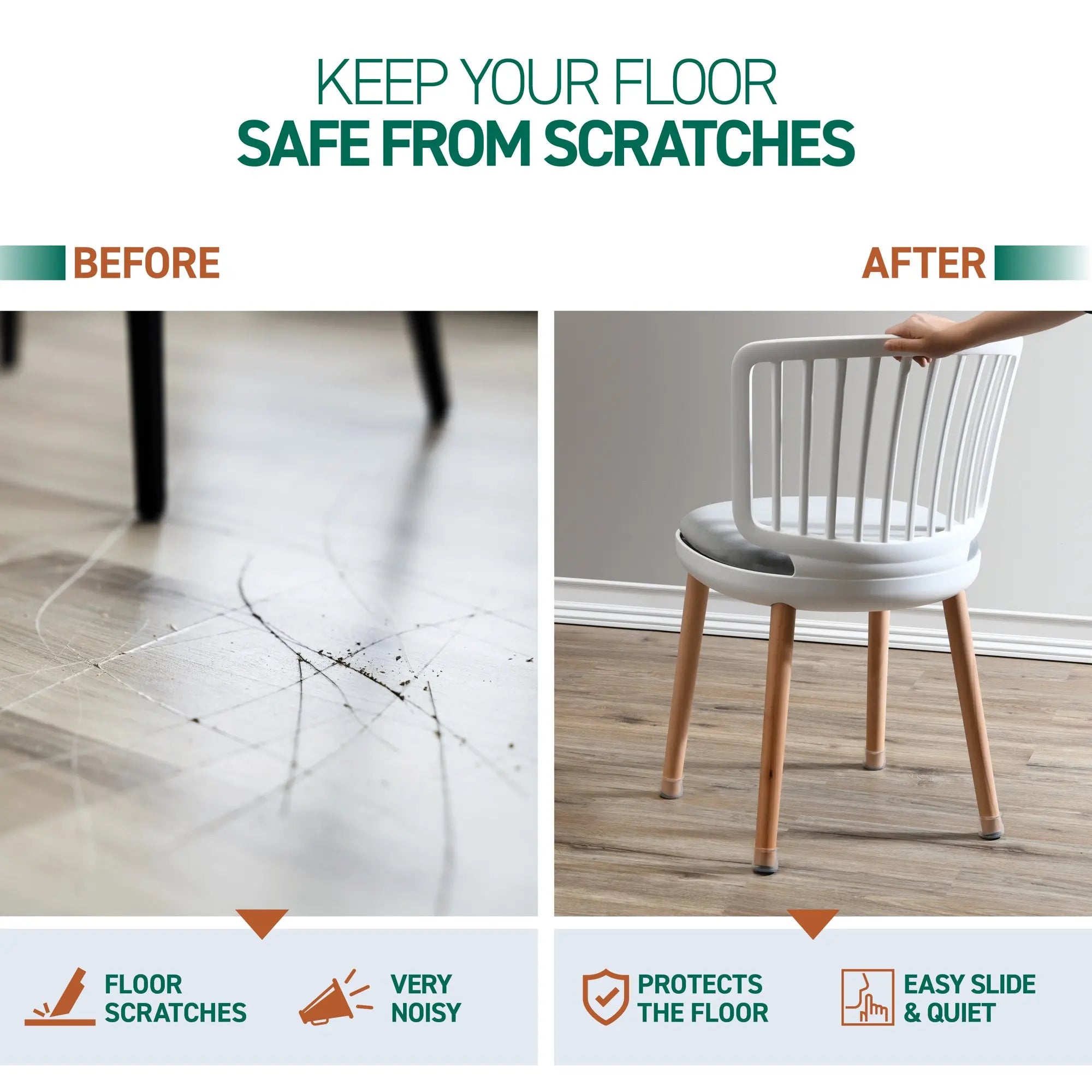 Furniture Leg Protectors | Silicone with Integrated Felt Pads | 24-Pack | Floor Protection