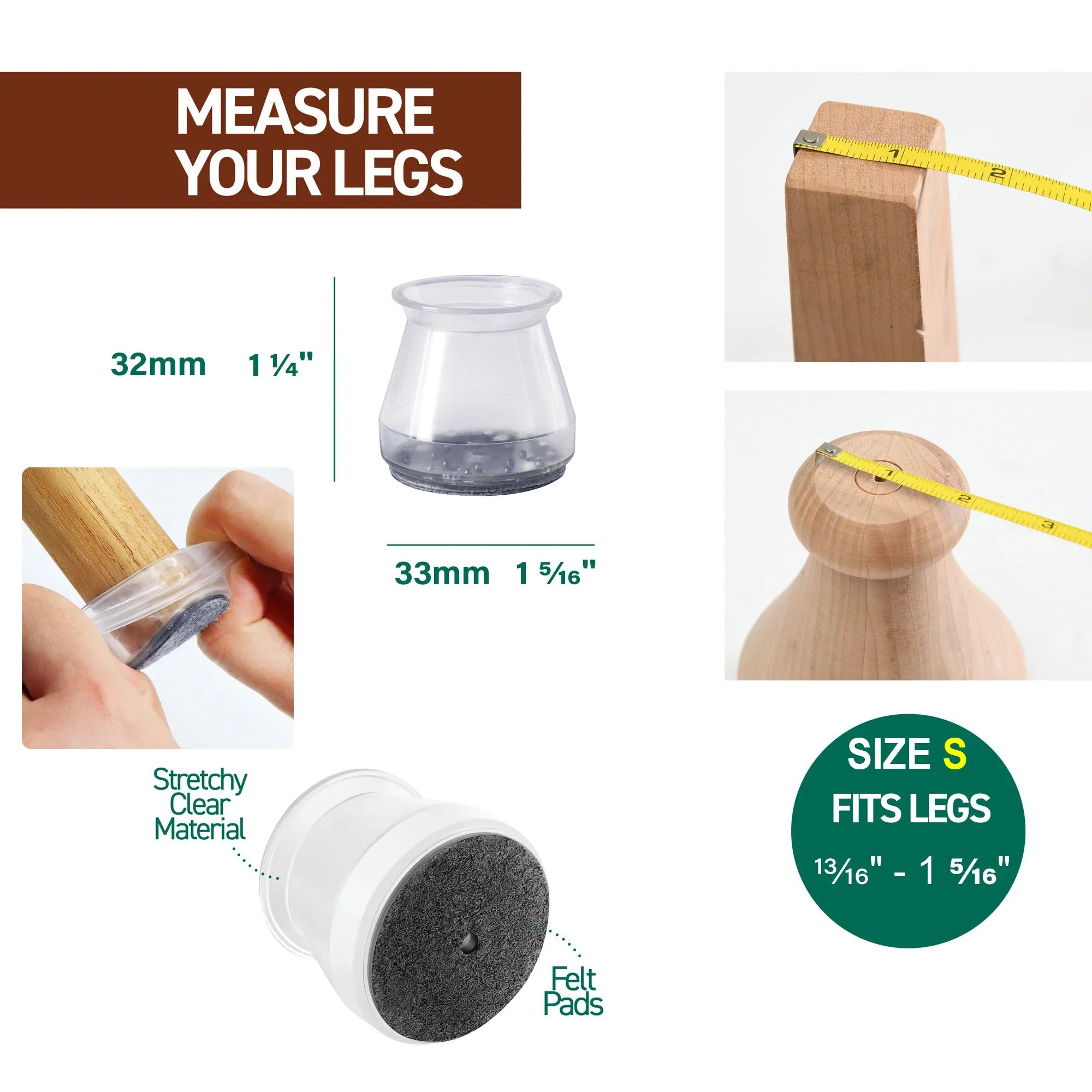 Furniture Leg Protectors | Silicone with Integrated Felt Pads | 24-Pack | Floor Protection