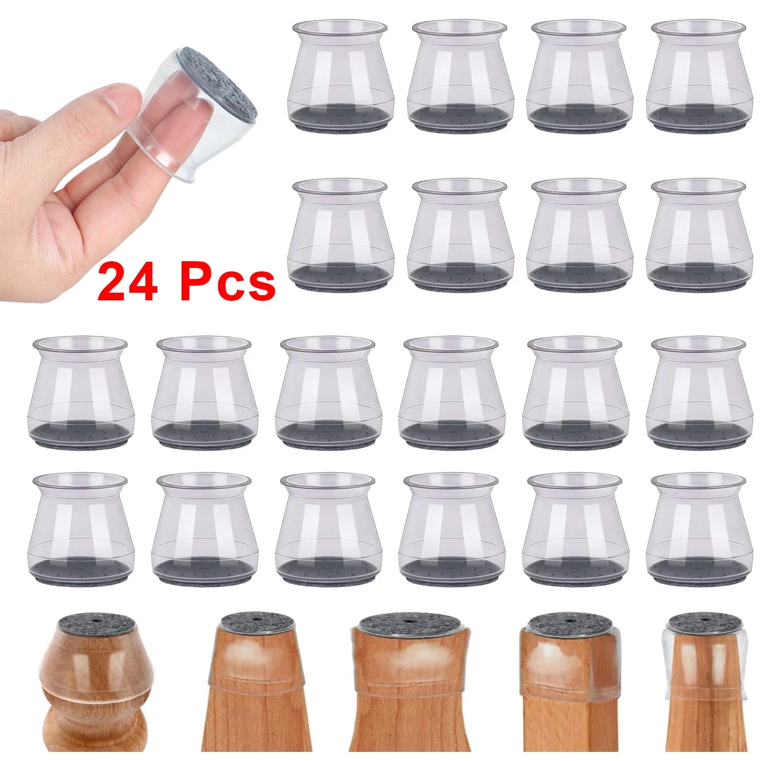 Furniture Leg Protectors | Silicone with Integrated Felt Pads | 24-Pack | Floor Protection