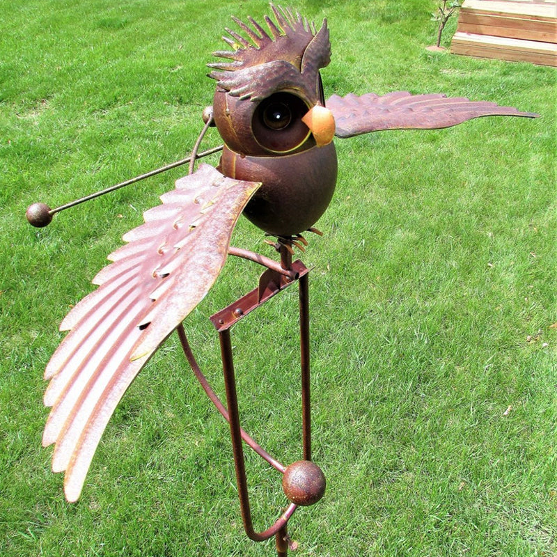Garden Bird Wind Spinner | Animated Swinging Design | Powder-Coated Metal, Eagle & Owl Styles