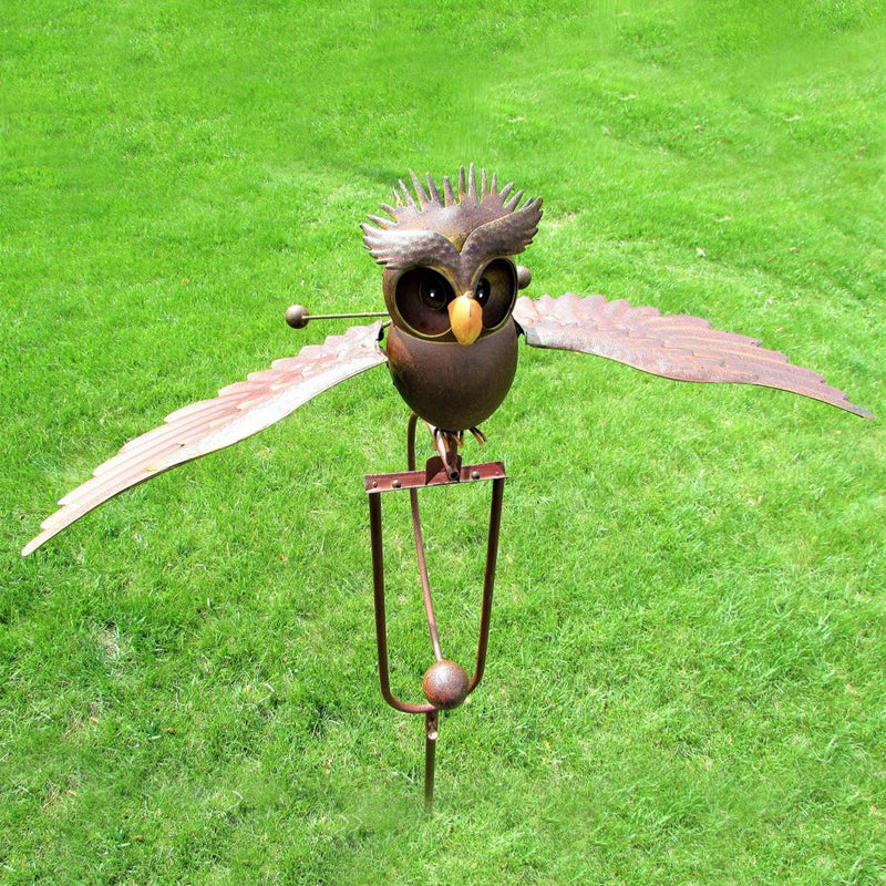 Garden Bird Wind Spinner | Animated Swinging Design | Powder-Coated Metal, Eagle & Owl Styles