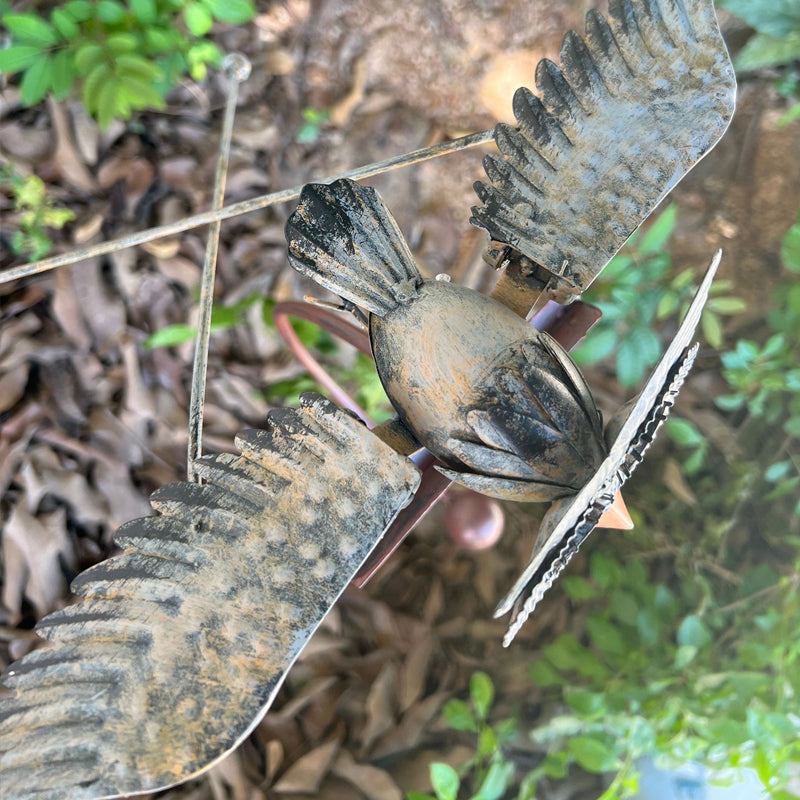 Garden Bird Wind Spinner | Animated Swinging Design | Powder-Coated Metal, Eagle & Owl Styles