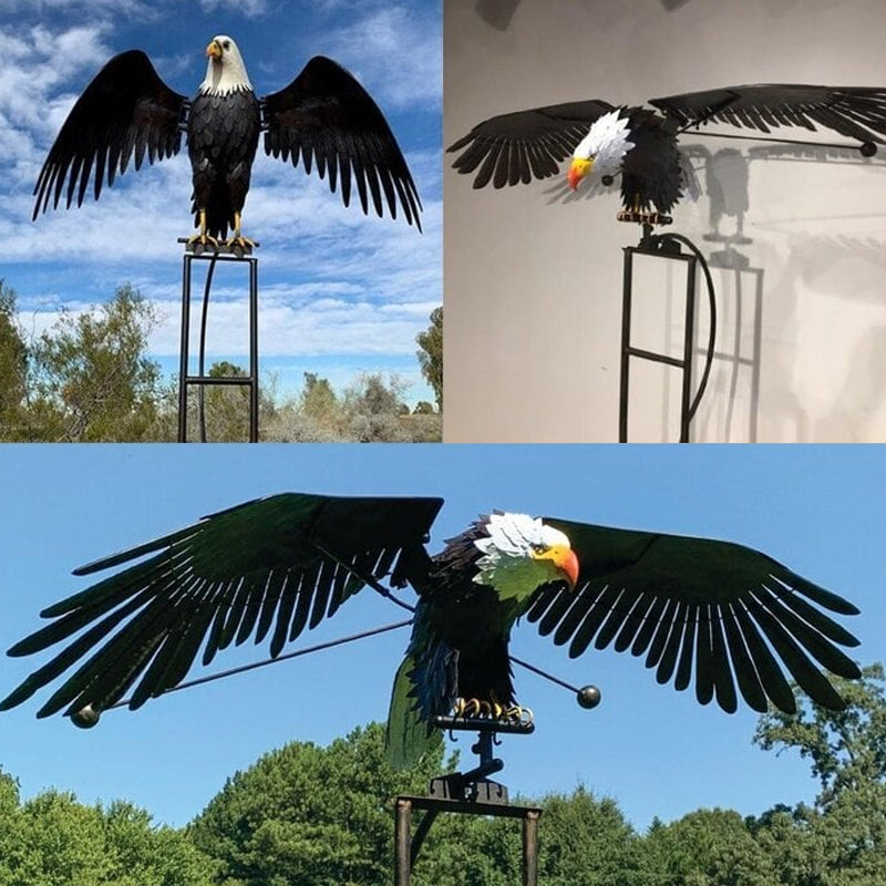 Garden Bird Wind Spinner | Animated Swinging Design | Powder-Coated Metal, Eagle & Owl Styles