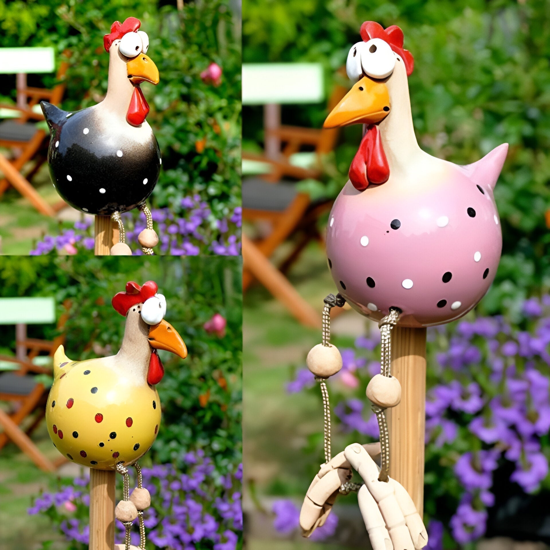 Garden Chicken Statue | Whimsical Big-Eyed Design | Weatherproof Resin | Durable Outdoor Decor