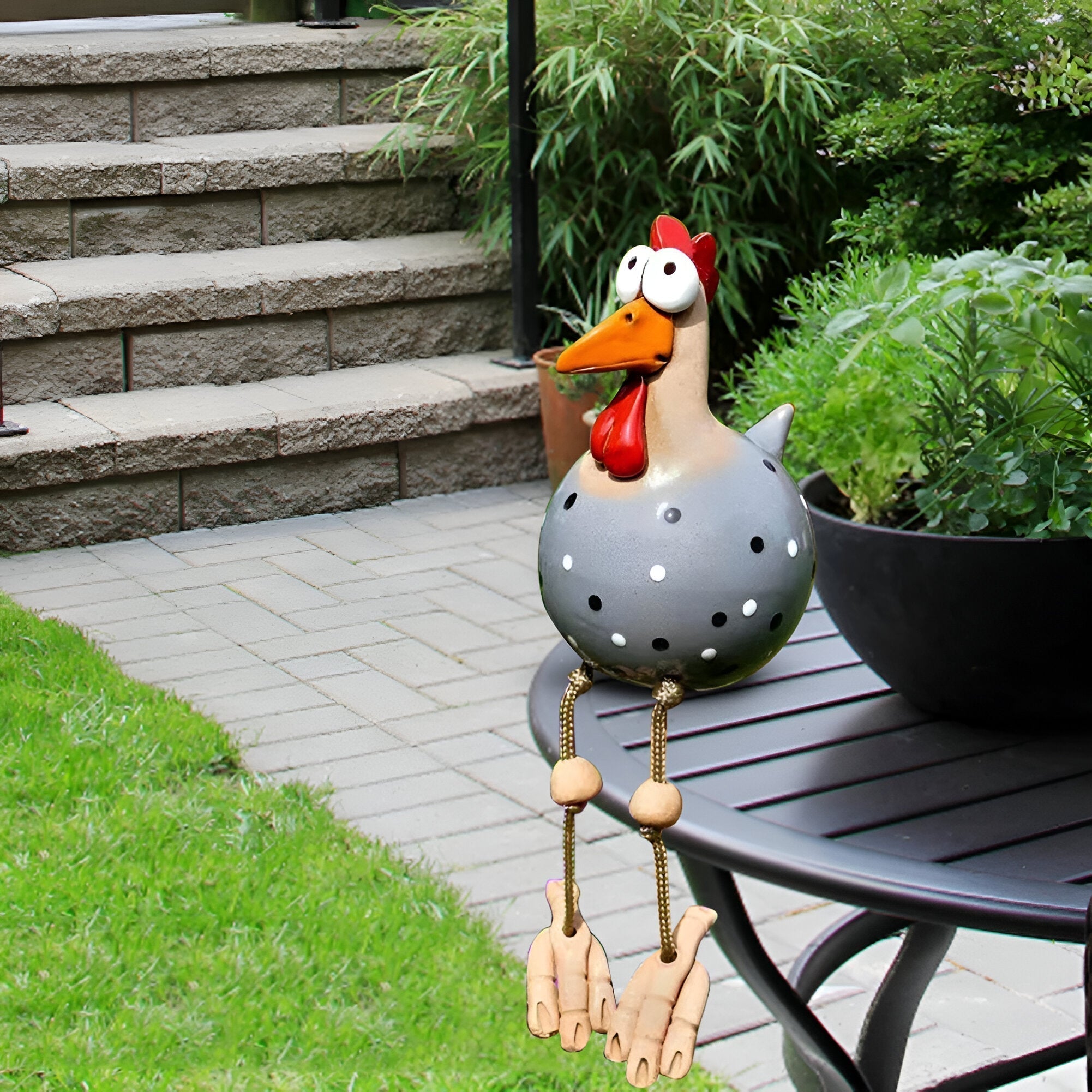 Garden Chicken Statue | Whimsical Big-Eyed Design | Weatherproof Resin | Durable Outdoor Decor