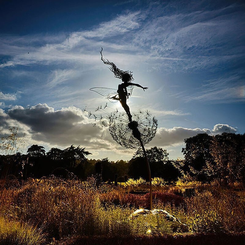 Garden Fairy Stake | Dancing Wind Spinner | Metal Stem, 31.5 in Height | Whimsical Garden Accent