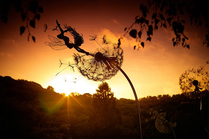 Garden Stake Decoration | Metal Fairy & Dandelion Design | 28 in Stake