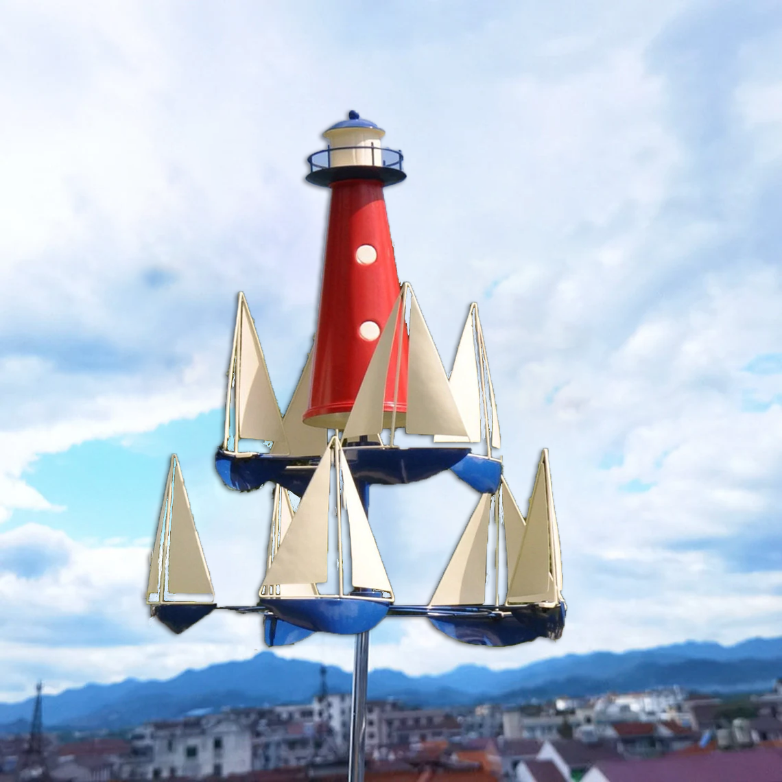 Garden Wind Sculpture | Nautical Kinetic Art Design | Metal Construction & 100 cm Height