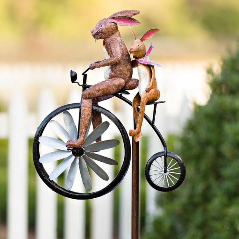 Garden Wind Spinner | Animal Bicycle Design | Recycled Metal | 56in Height