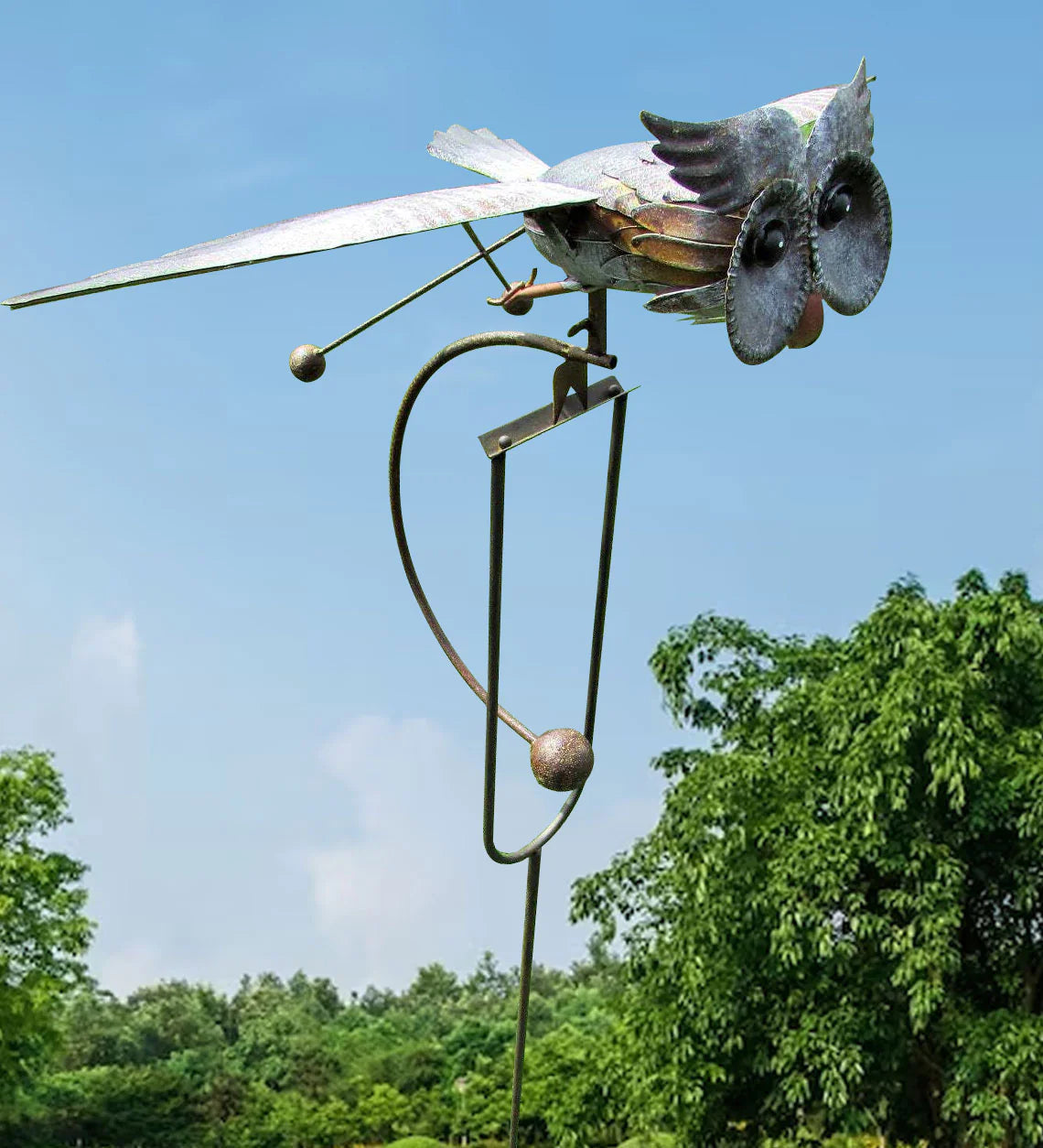 Garden Wind Spinner | Kinetic Sculpture | Powder-Coated Metal with Ground Stake