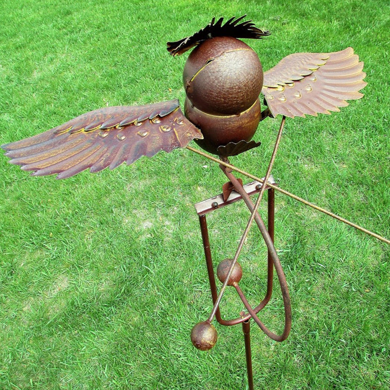 Garden Wind Spinner Stake | Kinetic Eagle & Owl Designs | Powder-Coated Metal | Outdoor Decor