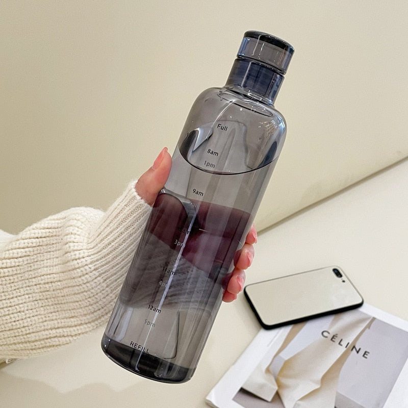 Glass Water Bottle | Time Scale Design | Temperature-Regulating | Leak-Proof Lid