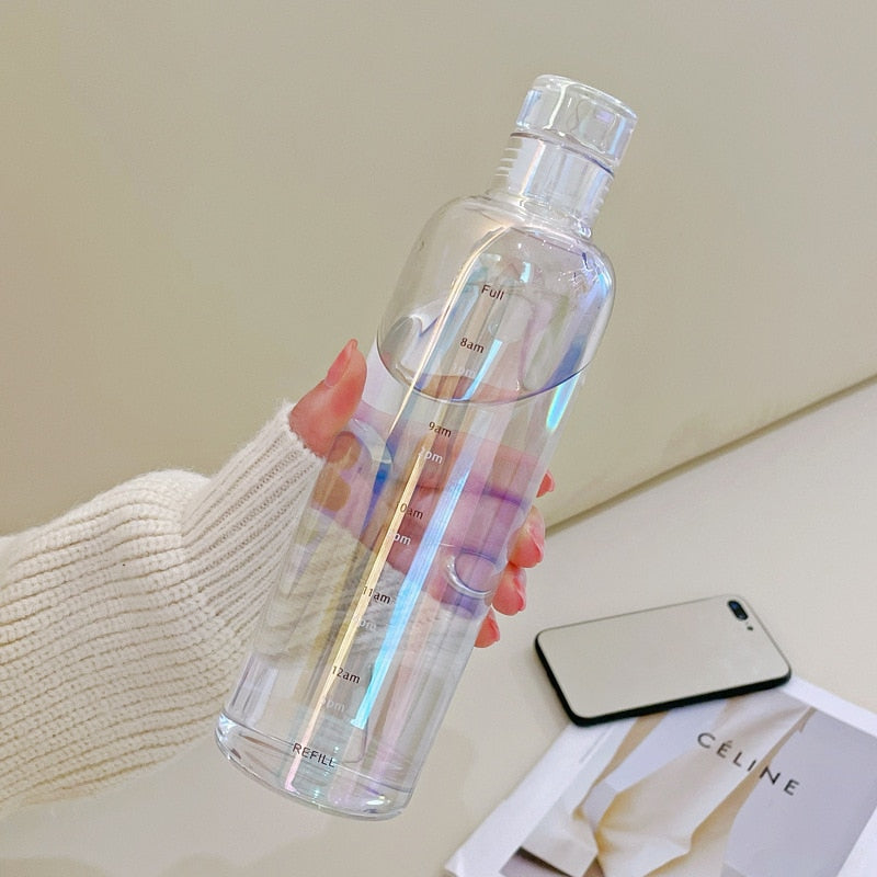 Glass Water Bottle | Time Scale Design | Temperature-Regulating | Leak-Proof Lid