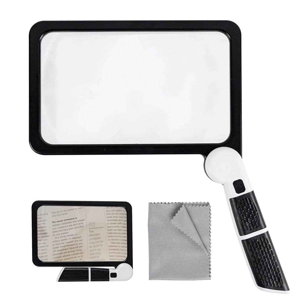 Handheld Magnifier | 5x Magnification & Dimmable LED | Foldable Handle | Reading & Crafts