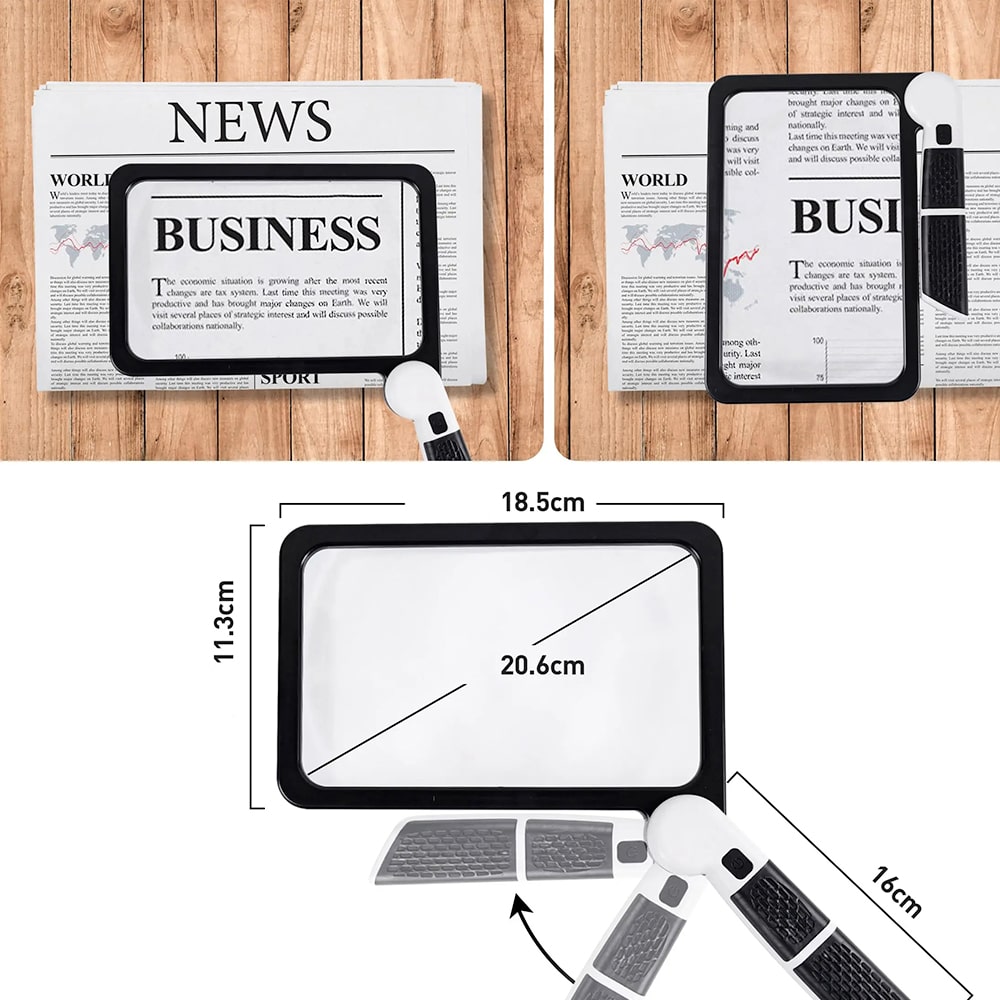 Handheld Magnifier | 5x Magnification & Dimmable LED | Foldable Handle | Reading & Crafts
